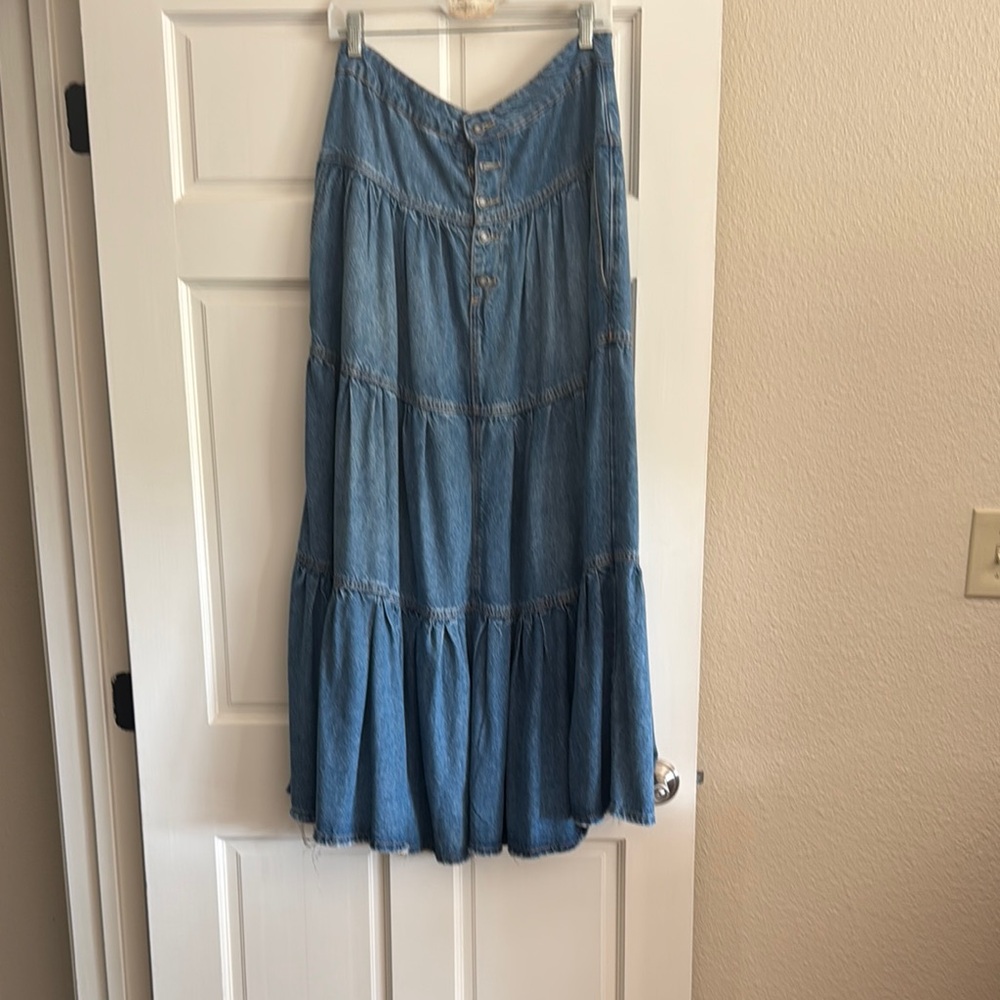 We The Free Blue Tiered Midi Skirt Casual